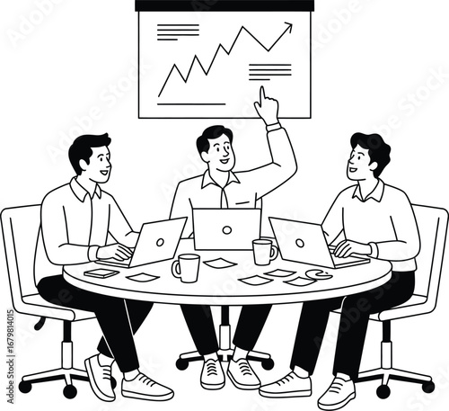 Cartoon of businesspeople eating food at a funny office meeting table