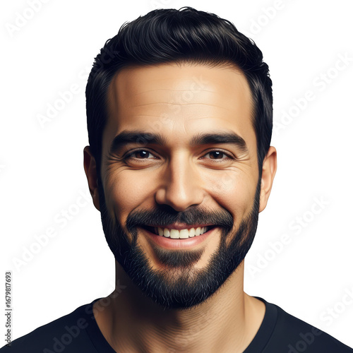 Smiling man with beard and mustache, isolated on transparent background portrait
