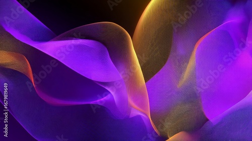 Abstract lines and flowing shapes in vibrant colors like purple, orange, yellow, red,