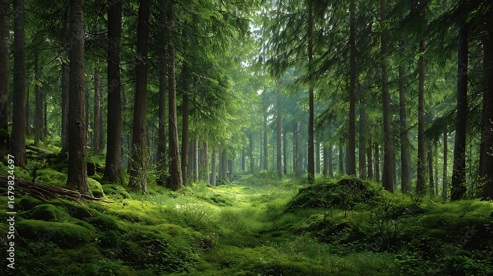 Fototapeta premium green forest in the morning