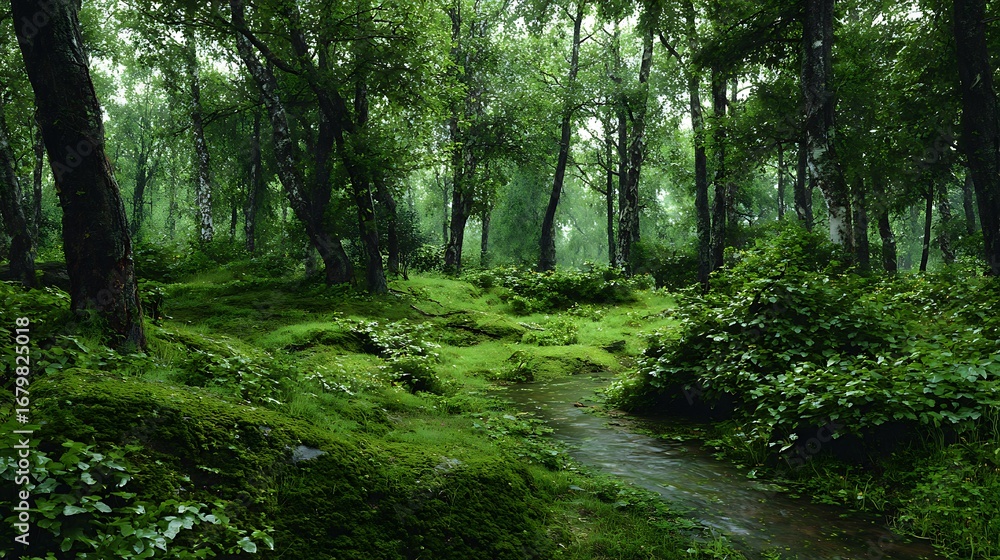 Obraz premium green forest in the morning