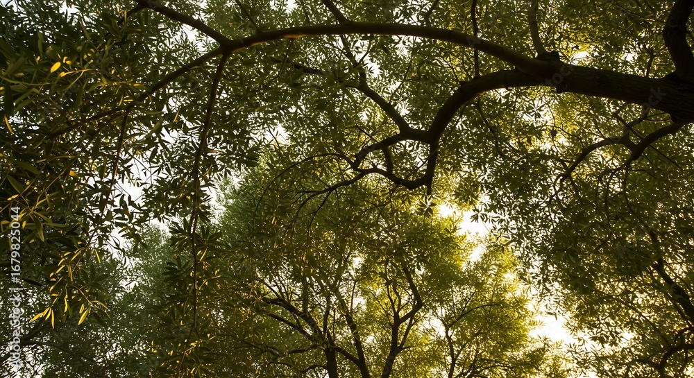 Obraz premium Looking Up Through Tree Branches and Leaves