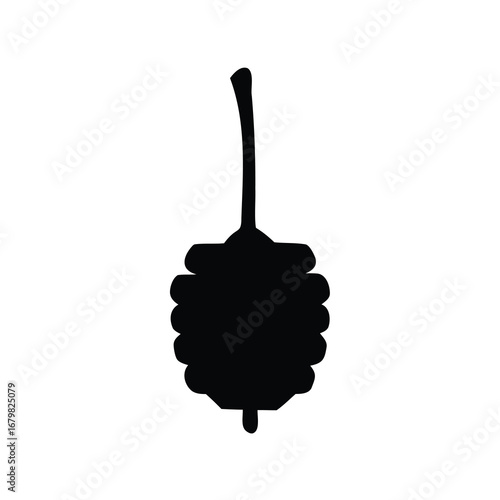 Silhouette of a Blackberry or Mulberry Fruit with Stem and Dimpled Texture