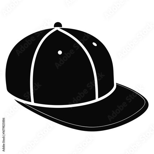 Flat Brim Snapback Hat Black Silhouette Vector on White Background