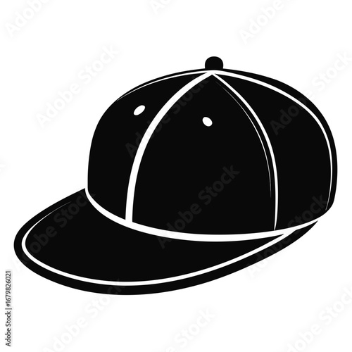 Flat Brim Snapback Hat Black Silhouette Vector on White Background