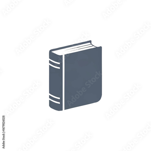 Illustration of a closed book with a dark blue cover and white stripes on the spine.