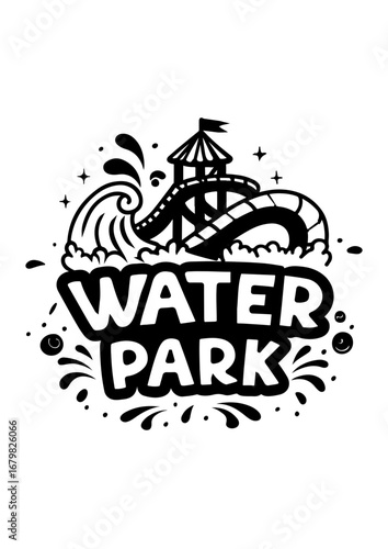 Water Park Logo with Slide and Wave Illustration