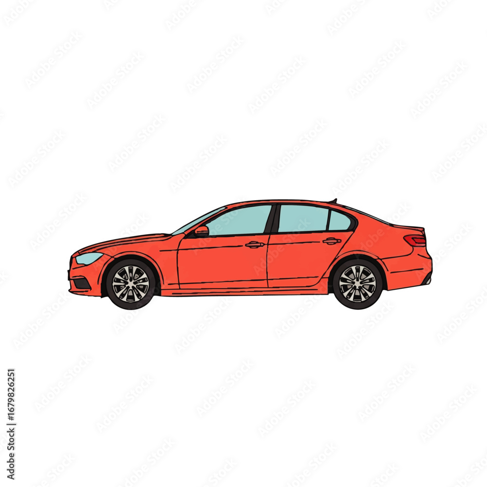 Fototapeta premium Illustration of a modern orange sedan car on a white background.