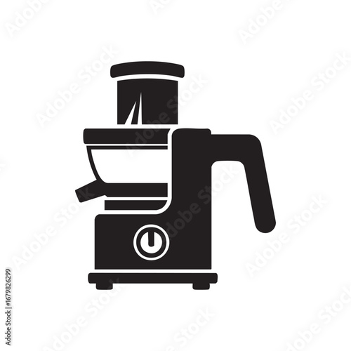 Black silhouette icon of a juicer with a power button and handle on a white background juice extractor