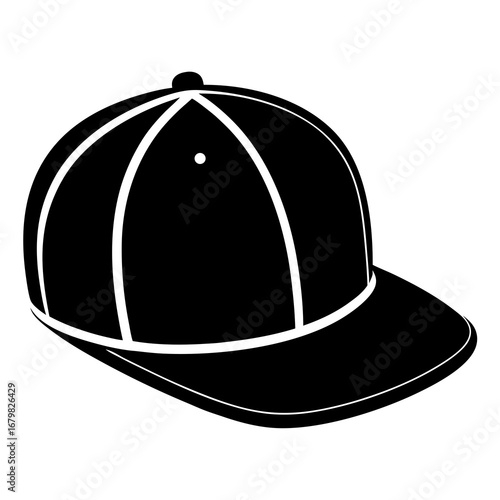 Minimalist Flat Brim Snapback Vector Illustration – Black Silhouette
