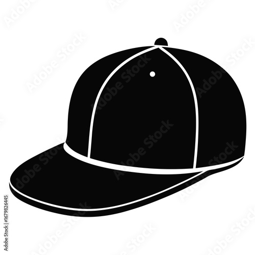 Minimalist Flat Brim Snapback Vector Illustration – Black Silhouette
