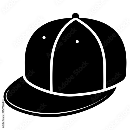 Minimalist Flat Brim Snapback Vector Illustration – Black Silhouette