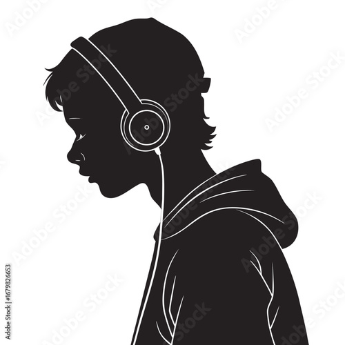 Teen listening to headphones