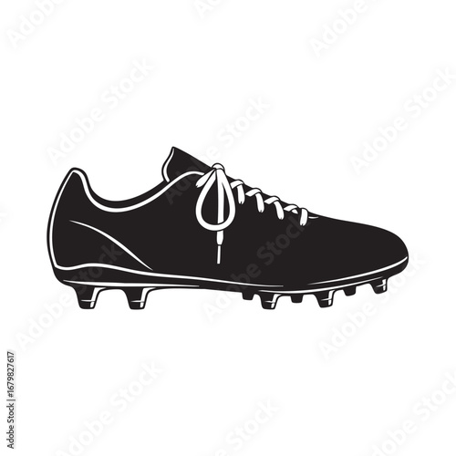 Black Silhouette of a Soccer Cleat with Laces on White Background football boot shoe