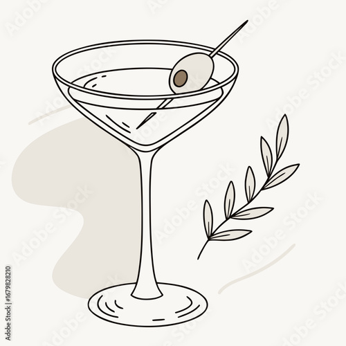 martini glass with olives vector illustration