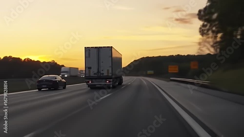 Wallpaper Mural Highway sunrise with truck and car Torontodigital.ca