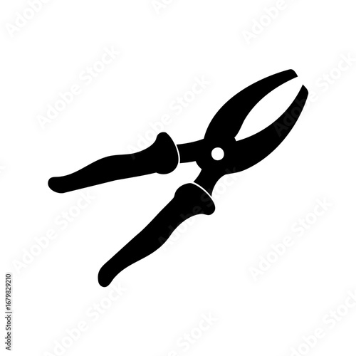 Black and White Silhouette Image of Pliers Tool on a White Background