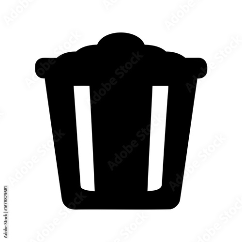Symbolic Trash Bin Icon in Simple Black Silhouette on White Background