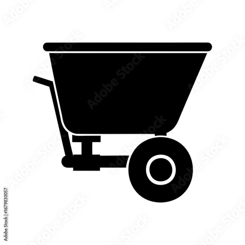 Silhouette of a one wheeled wheelbarrow used for gardening or construction