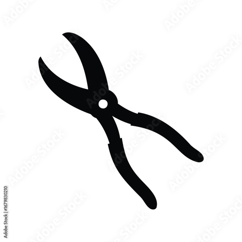 Simple graphic representation of pruning shears tool with a bold black silhouette
