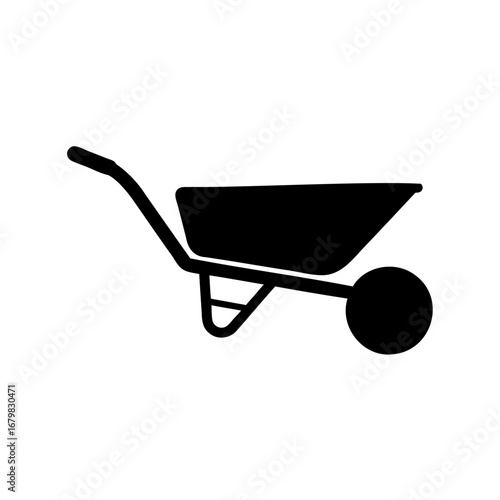Black silhouette of a wheelbarrow, a tool for garden and construction work