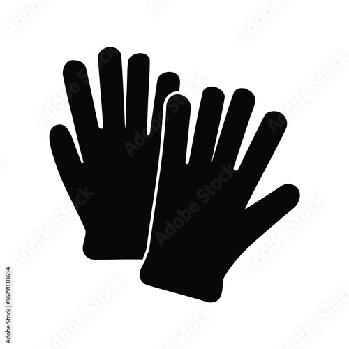 Simple graphic of two black gloves, laid atop one another, safety first