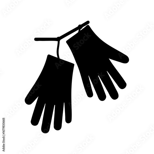 Pair of Gloves Hanging from a Bar, Silhouette Style, Work Protection