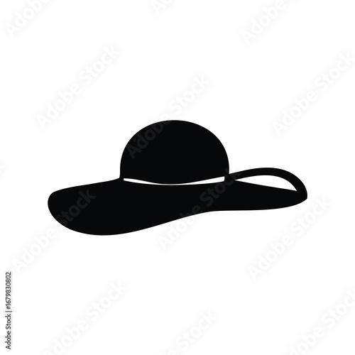 Elegant Black Silhouette of a Wide Brimmed Hat on White Background