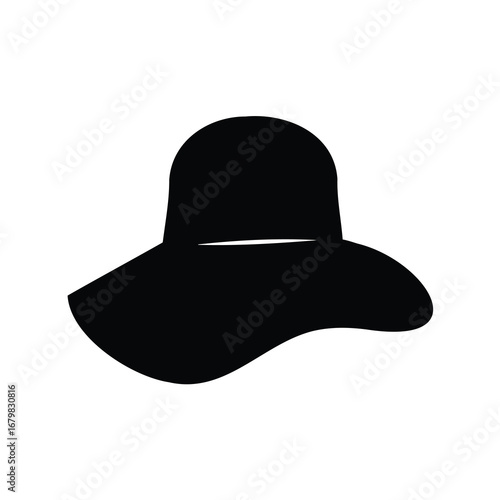 Simple black silhouette of a wide brimmed floppy sun hat design