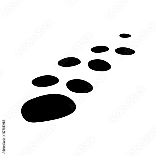 A trail of black stepping stones on a crisp white background image