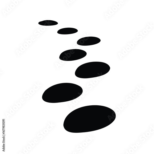 Black stepping stones on a white background lead a directional path