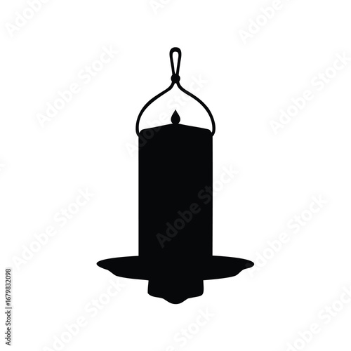 Silhouette of a hanging candle with a decorative base and holder