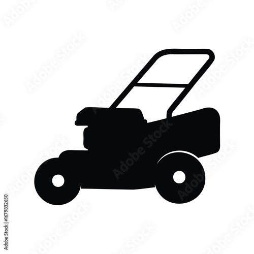Simple black silhouette of a lawn mower for landscaping services illustration