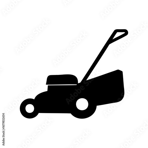 Simple Black and White Lawn Mower Silhouette for Lawn Care Services