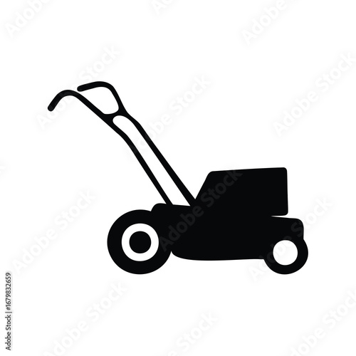 Silhouette illustration of a walk behind lawn mower perfect for yard work