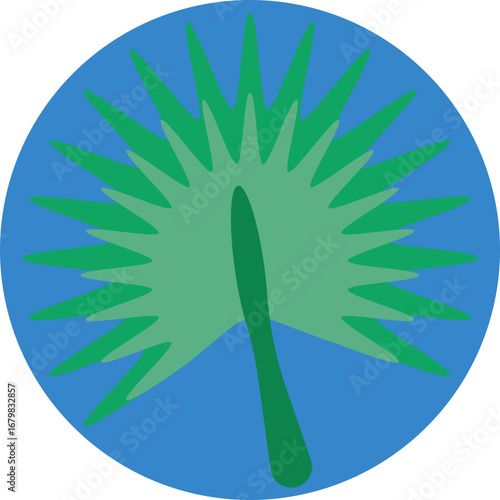 Tropical foliage icon featuring a single, symmetrical palm leaf.