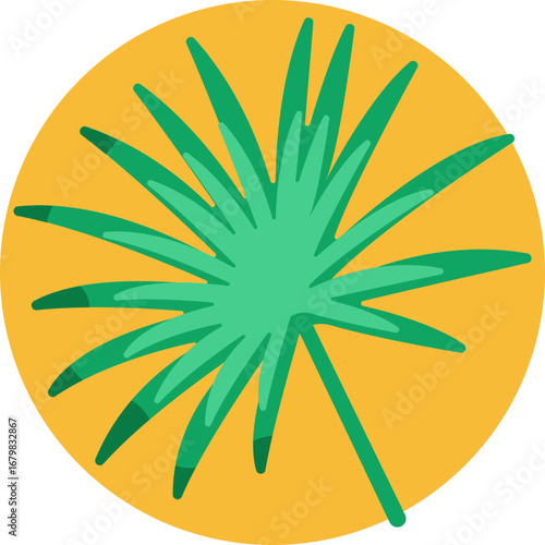 Stylized palm leaf with a broad, fan-like shape.