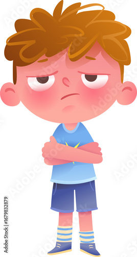 Upset Stubborn Boy with Arms Crossed Kid Character