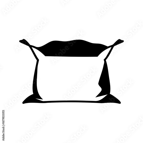 Black and white graphic illustration of a burlap or sack bag