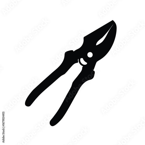 Stylized Silhouette of Pruning Shears, Garden Tool on Clean White Backdrop