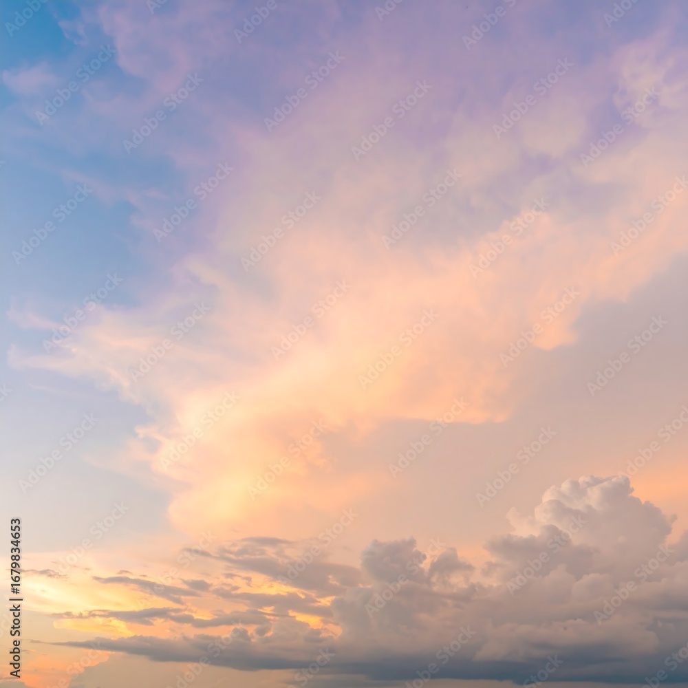 Obraz premium Beautiful Pastel Sky with Fluffy Clouds at Sunset.