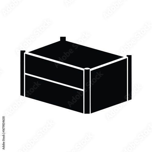 Stylized graphic representation of a storage crate or open container in black
