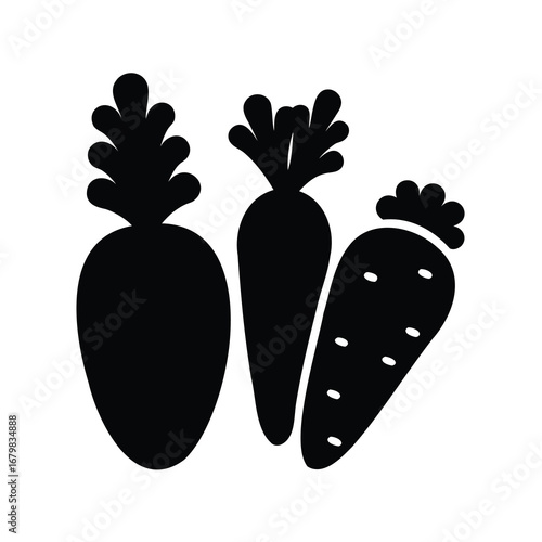 Three stylized carrots in black silhouette against a white background image