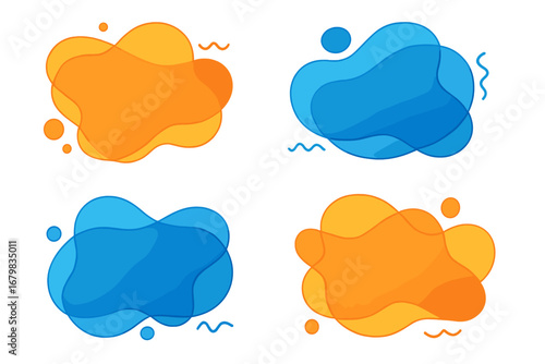 Set of abstract liquid shapes. Modern fluid amoeba banner with gradient color. Dynamic transparent blob splash frame. Vector background for text, sale, promotion design.