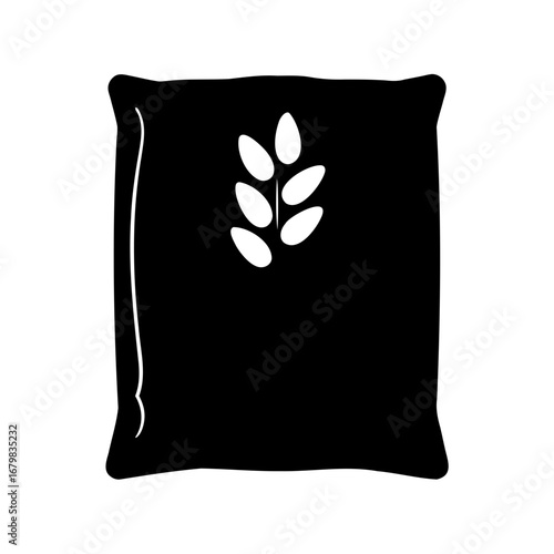 Black sack with a wheat emblem showing the concept of agriculture