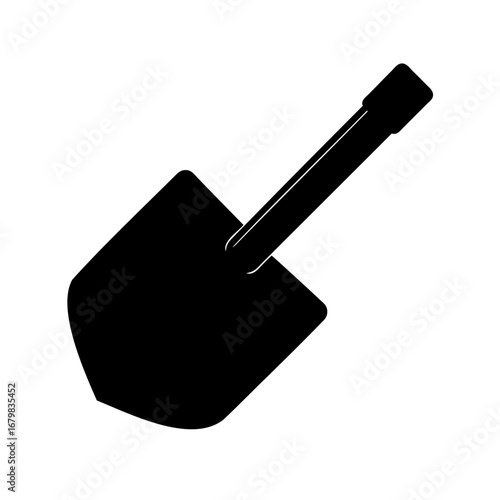 Black silhouette image of a shovel with a handle and blade