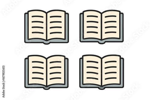 Open book icon collection. Minimalist linear pictogram for web and graphic design. Vector symbol for reading, education, learning, knowledge, literature, bible, library, or school.