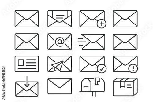 Mail and envelope line icon set. Vector symbols for email, message, send, receive, and post. UI UX pictogram collection for web design, apps, and communication concepts.