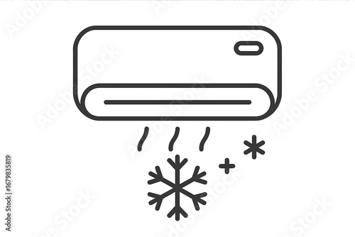Air conditioner outline icon with snowflake. Concept of cooling, climate control, cold air. Vector minimal linear symbol for HVAC service, refrigeration and ventilation.