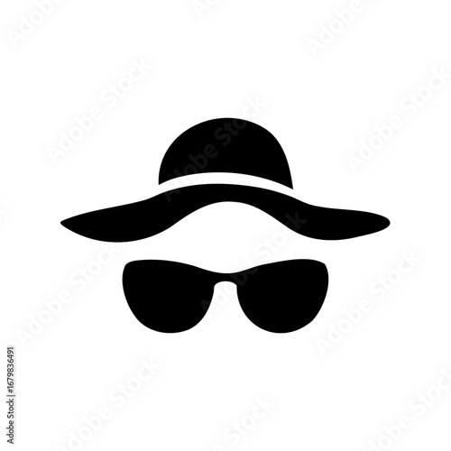 Iconic silhouette featuring a hat and sunglasses, conveying style and mystery